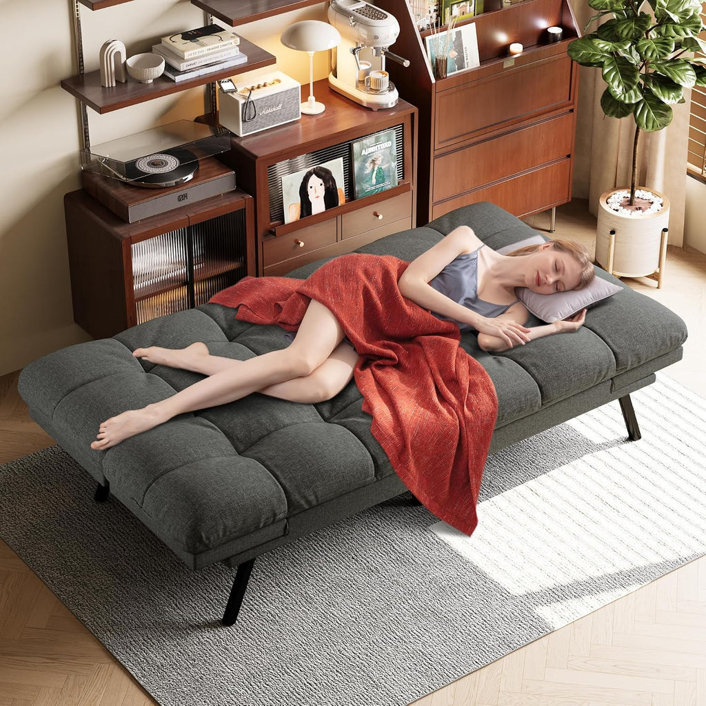 Opoiar Convertible Futon Sofa Bed,71' Memory Foam Futon Couch,Detachable Cushion,Adjustable Backrest & Armrest,Linen Modern Loveseat Sleeper Recliner for Living Room,Office,Apartment,Light Grey