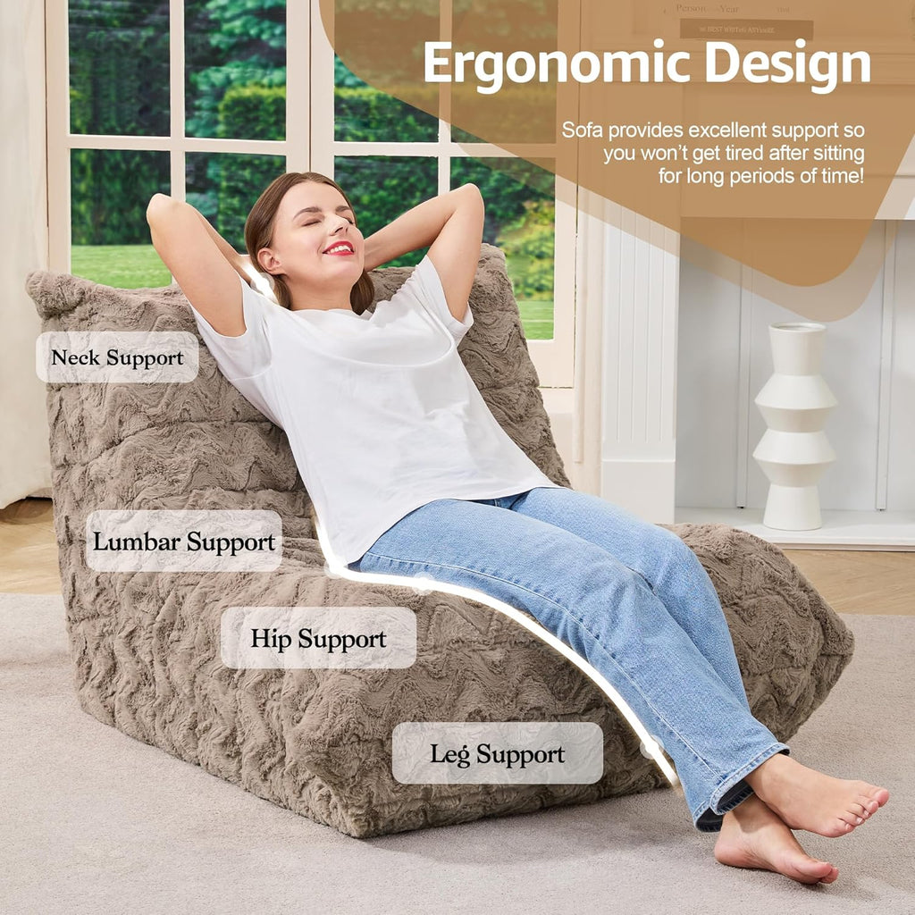 Bean Bag Chairs for Adults Giant Bean Bag Chair Memory Foam BeanBag Chair Bean Bag Sofa with Filler Faux Fur Fireside Beanbags Lazy Sofa for Living Room Bedroom Office (Brown Chevron, Single)