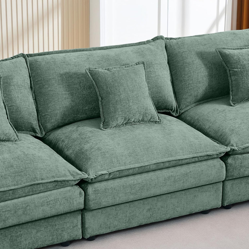 Eafurn Oversized Reversible Modular Sectional Sofa with Movable Ottoman, 4 Seater Convertible L Shaped Corner Couch Modern Chenille Sofa Set w/Double Layers Seat Cushions for Living Room Apartment