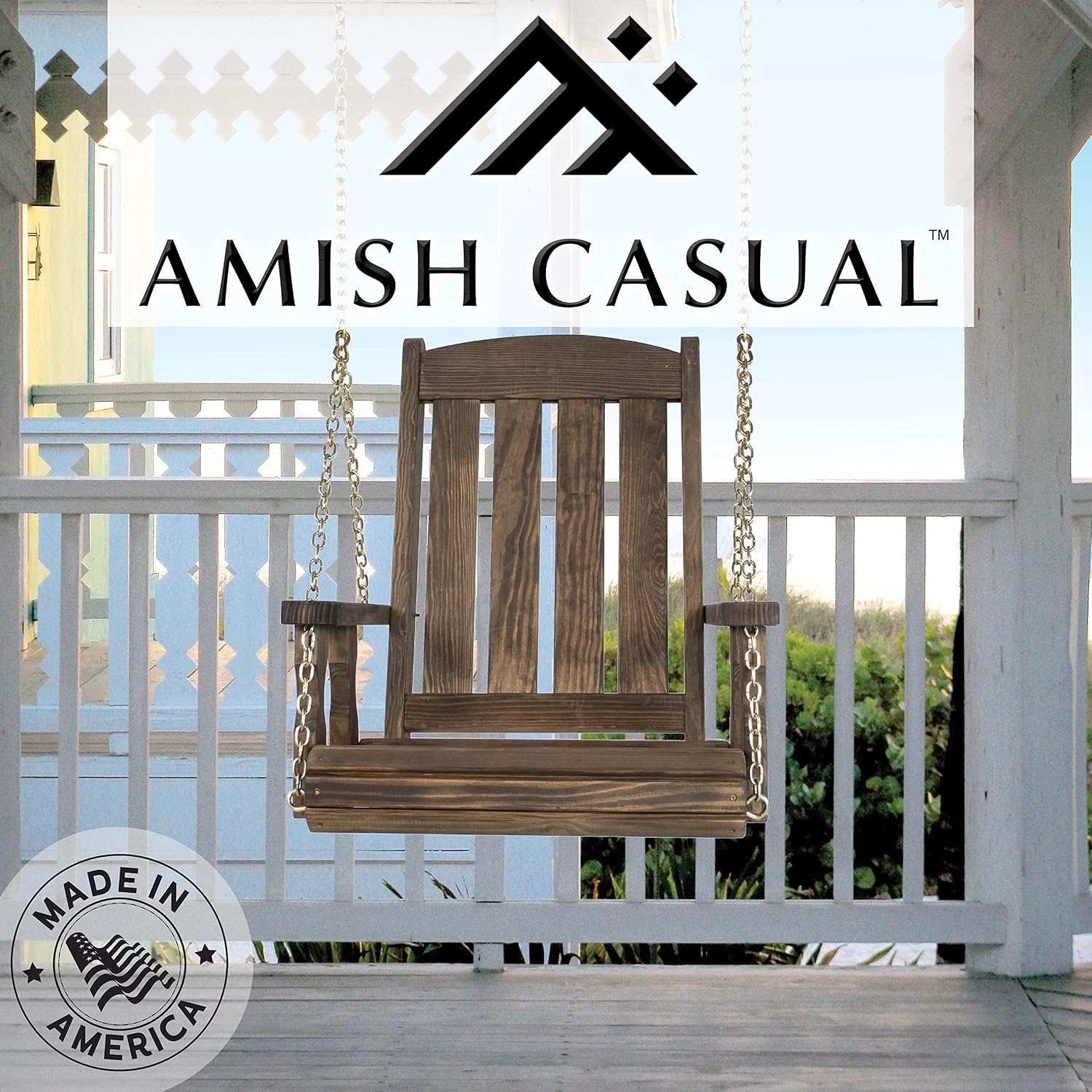 Amish Casual Heavy Duty Mission Pressure Treated Swing Chair (Dark Walnut Stain)