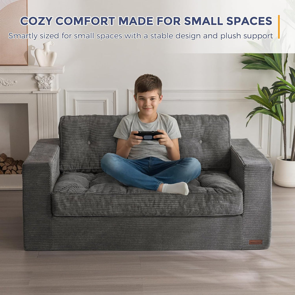 MAXYOYO Bean Bag Chair for Adults, Upholstered Floor Sofa with Armrests, Loveseat Boneless Couch with Tufted Cushion & Backrest, Sofa in A Box, Large Bean Bag Couch for Bedroom Living Room, Dark Grey
