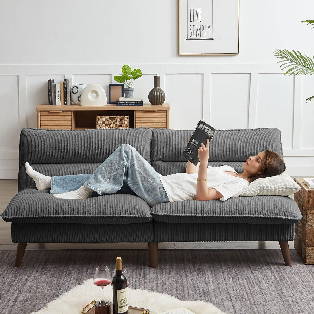 Futon Sofa Bed, 72' Convertible Futon Couch with 3-Level Adjustble Backrest, Modern Loveseat Couch, Folding Recliner Sleeper Sofa for Small Spaces, Living Room, Apartment, Guest Room, Dark Grey
