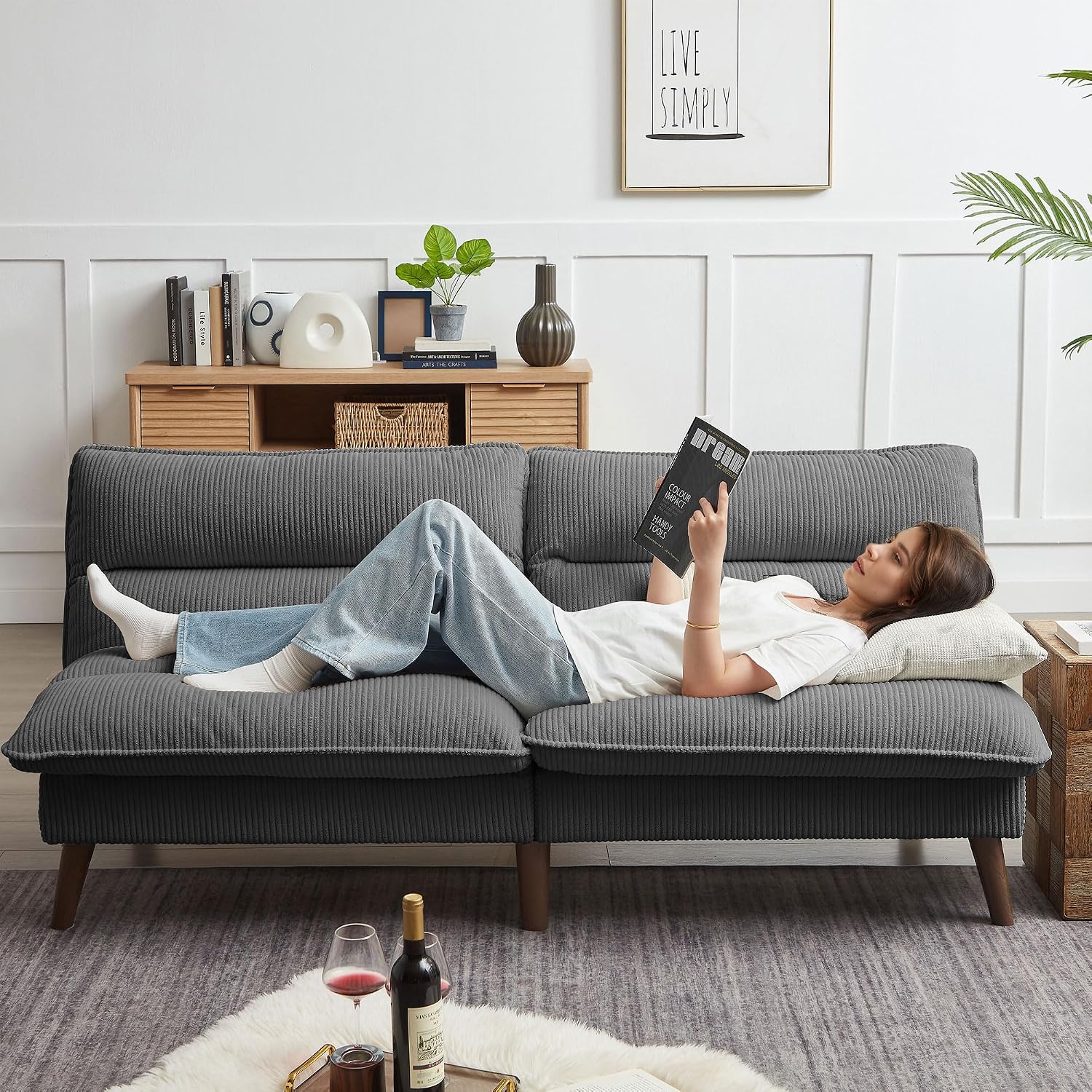 Futon Sofa Bed, 72' Convertible Futon Couch with 3-Level Adjustble Backrest, Modern Loveseat Couch, Folding Recliner Sleeper Sofa for Small Spaces, Living Room, Apartment, Guest Room, Dark Grey