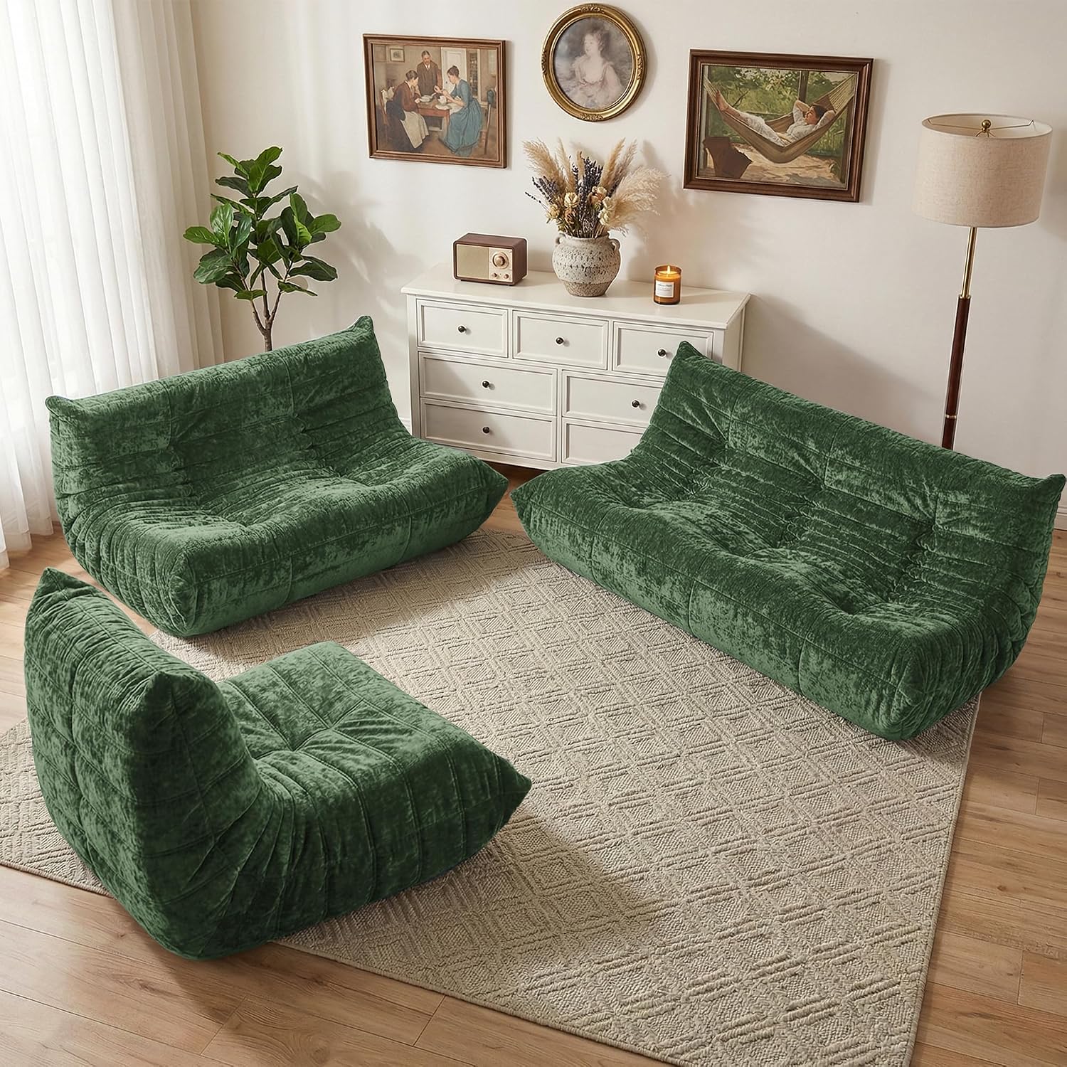 HABUTWAY Bean Bag Chair, Giant Bean Bag Chairs for Adults, 3 Seater Fireside Chair, Lazy Large Floor Bean Bag Sofa for Living Room, Bedroom, Dorm, Office (Green)