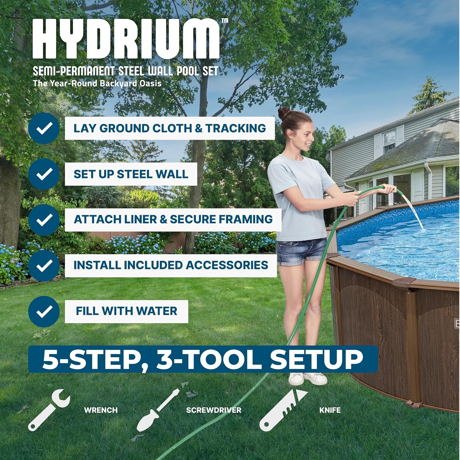 Bestway Hydrium 18' x 52' Above Ground Pool, Round Steel Side Wall Frame Outdoor Swimming Pool Set with Sand Filter Pump, Ladder & Accessories