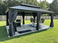 PURPLE LEAF 14' X 20' Outdoor Gazebo with Galvanized Steel Metal Roof Permanent Hardtop Gazebo with Light for Patio Lawn and Garden Large Pavilion Grey