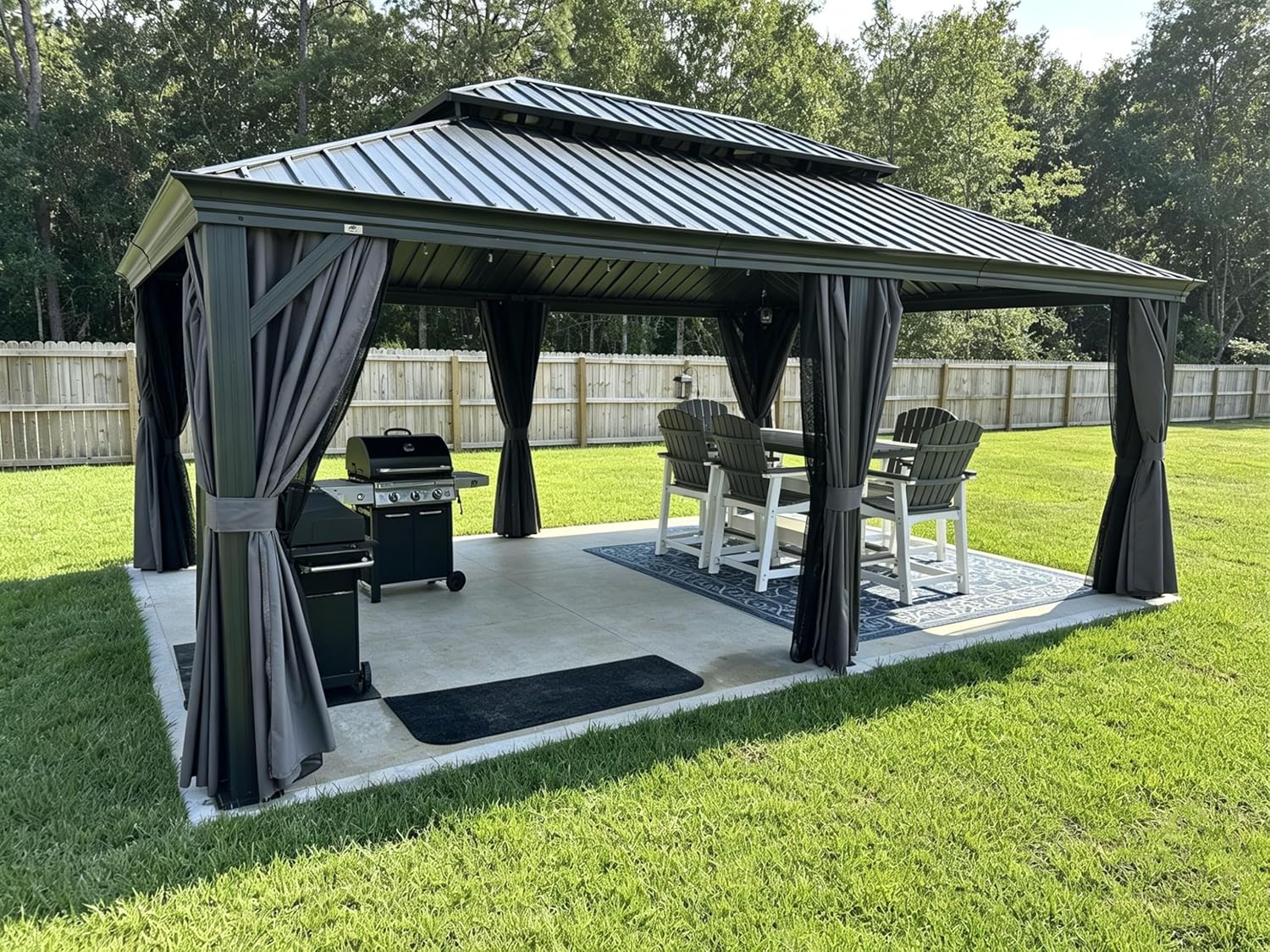 PURPLE LEAF 14' X 20' Outdoor Gazebo with Galvanized Steel Metal Roof Permanent Hardtop Gazebo with Light for Patio Lawn and Garden Large Pavilion Grey