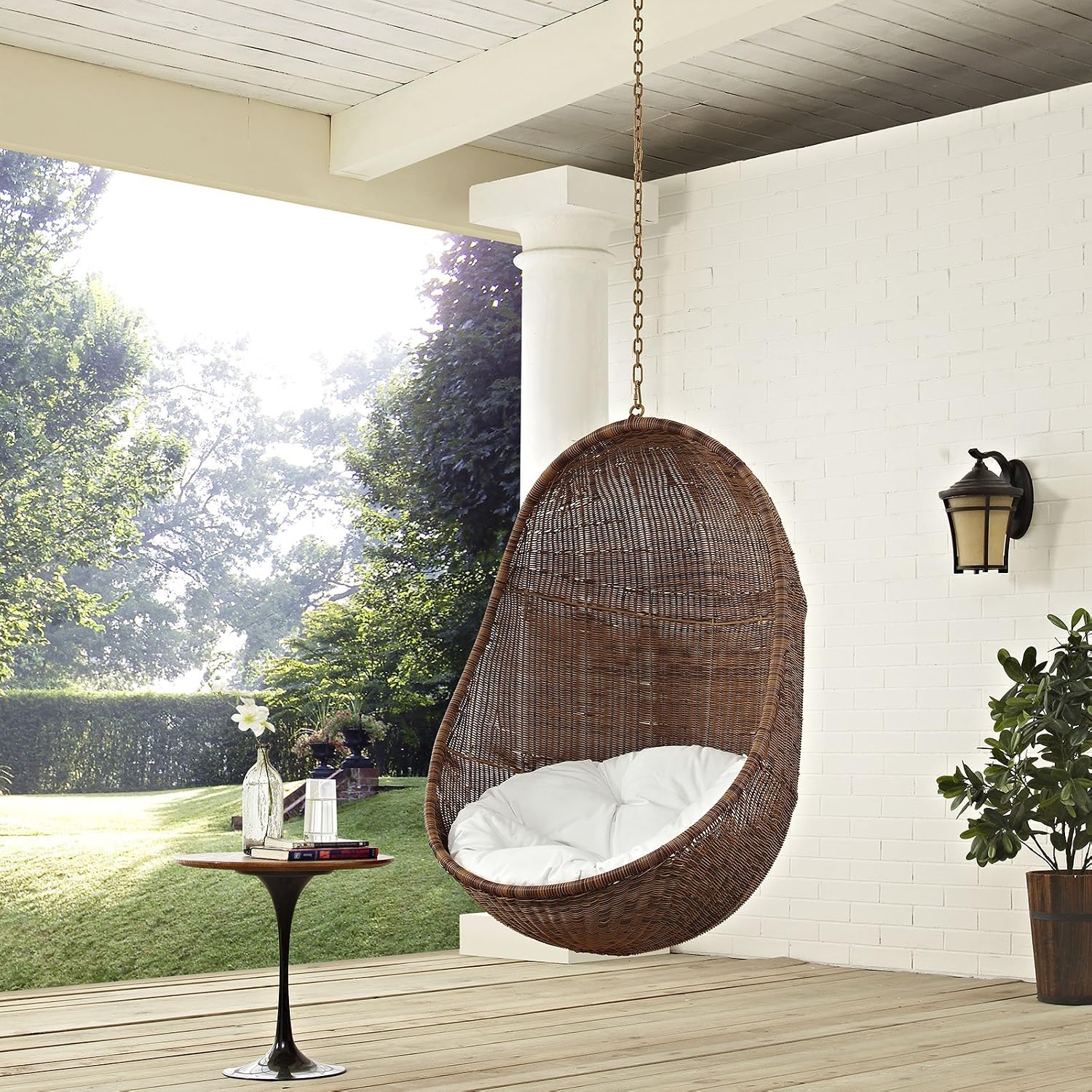 Modway Bean Outdoor Patio Swing Chair, Coffee White
