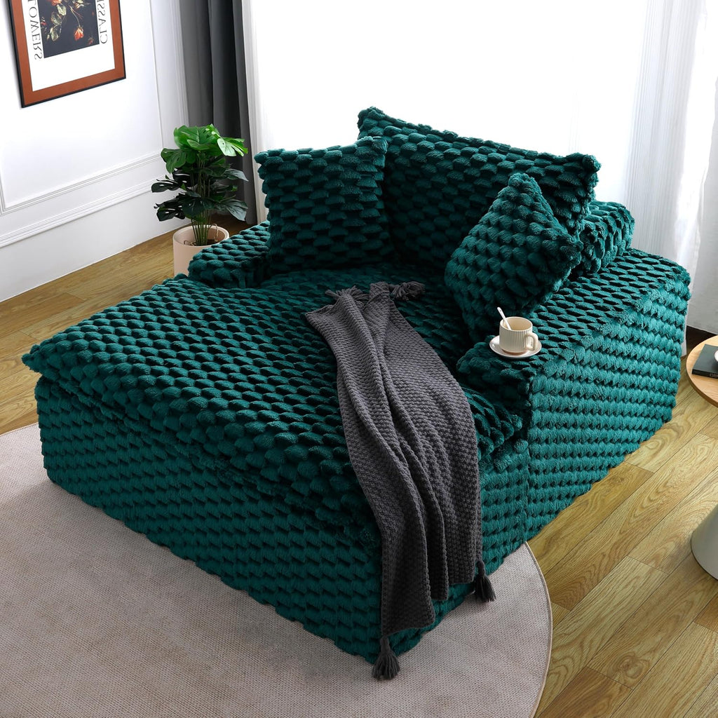 51 Inch Lounge Sofa, Boneless Cloud Couch for Living Room Bedroom, Comfy Reading Chair for Adults, Soft Textured Sleeper Chair with 2 Pillows, Frameless Floor Seating (Green)