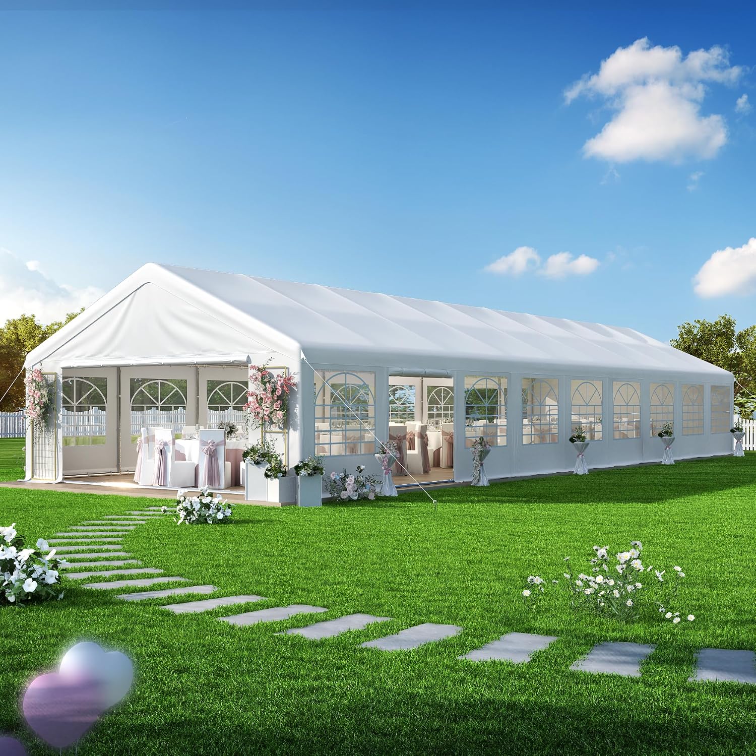 GARTOO 20' x 60' Canopy Party Tent & Carport - Heavy Duty Outdoor Wedding Gazebo with 4 Sand Bags, Event Shelter Canopy for Outdoor Event, Wedding, Birthday Party