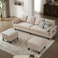 101' Convertible Sectional Sofa, Modern Linen Fabric U-Shaped Couch with 2 Storage Ottomans and Storage Pocket, 4 Seat Sofa Couches for Living Room, Apartment, Office, Beige