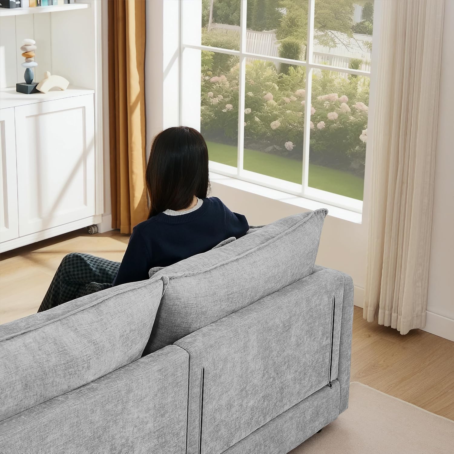Eafurn Oversized Reversible Modular Sectional Sofa with Movable Ottoman, 4 Seater Convertible L Shaped Corner Couch Modern Chenille Sofa Set w/Double Layers Seat Cushions for Living Room Apartment