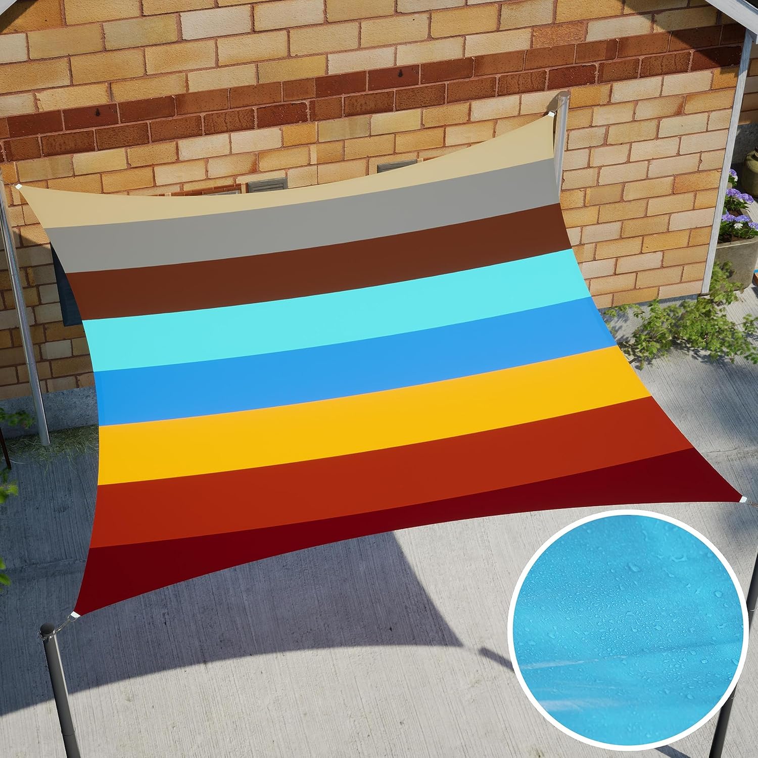 Royal Shade 12' x 16' Rainbow Rectangle Waterproof Sun Shade Sail Order to Make Canopy Awning, UPF50+ 95% UV Blockage Water Resistant, Outdoor Backyard Patio Garden Carport (We Customize)