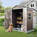 UDPATIO Outdoor Storage Shed 6x4 FT, Garden Resin Shed for Bike, Garbage Can, Tools, Outside Plastic Sheds with Floor for Backyard, Patio, Lawn, Brown