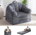 MAXYOYO Folding Sofa Bed, 2 in 1 Convertible Sofa to Lounger Comfy Single Bean Bag Chair for Adults, Floor Sleeper Couch with Handle, Faux Fur Couch Bed for Living Room Bedroom, Grey