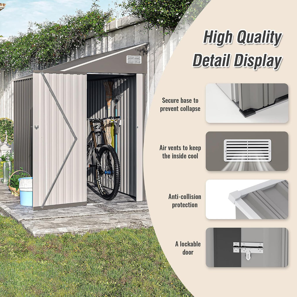 YOPTO 4x8 FT Outdoor Metal Storage Shed,Waterproof Lean to Tool Sheds,Heavy-Duty Unit with Single Hinge Side Door and Ventilation Windows,Weather Resistant,for Backyard,Patio,Lawn,Dark Gray