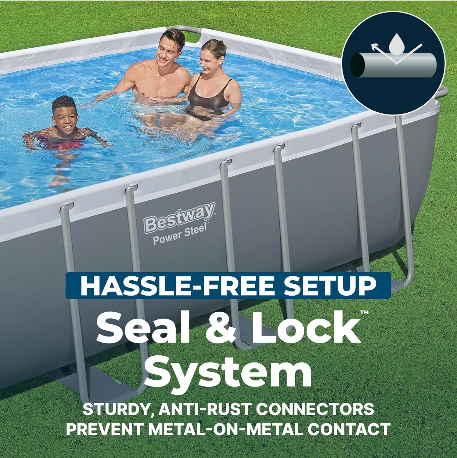 Bestway Power Steel 18' x 9' x 48' Above Ground Pool, Rectangular Metal Frame Outdoor Swimming Pool Set with Sand Filter Pump, Ladder, and Cover