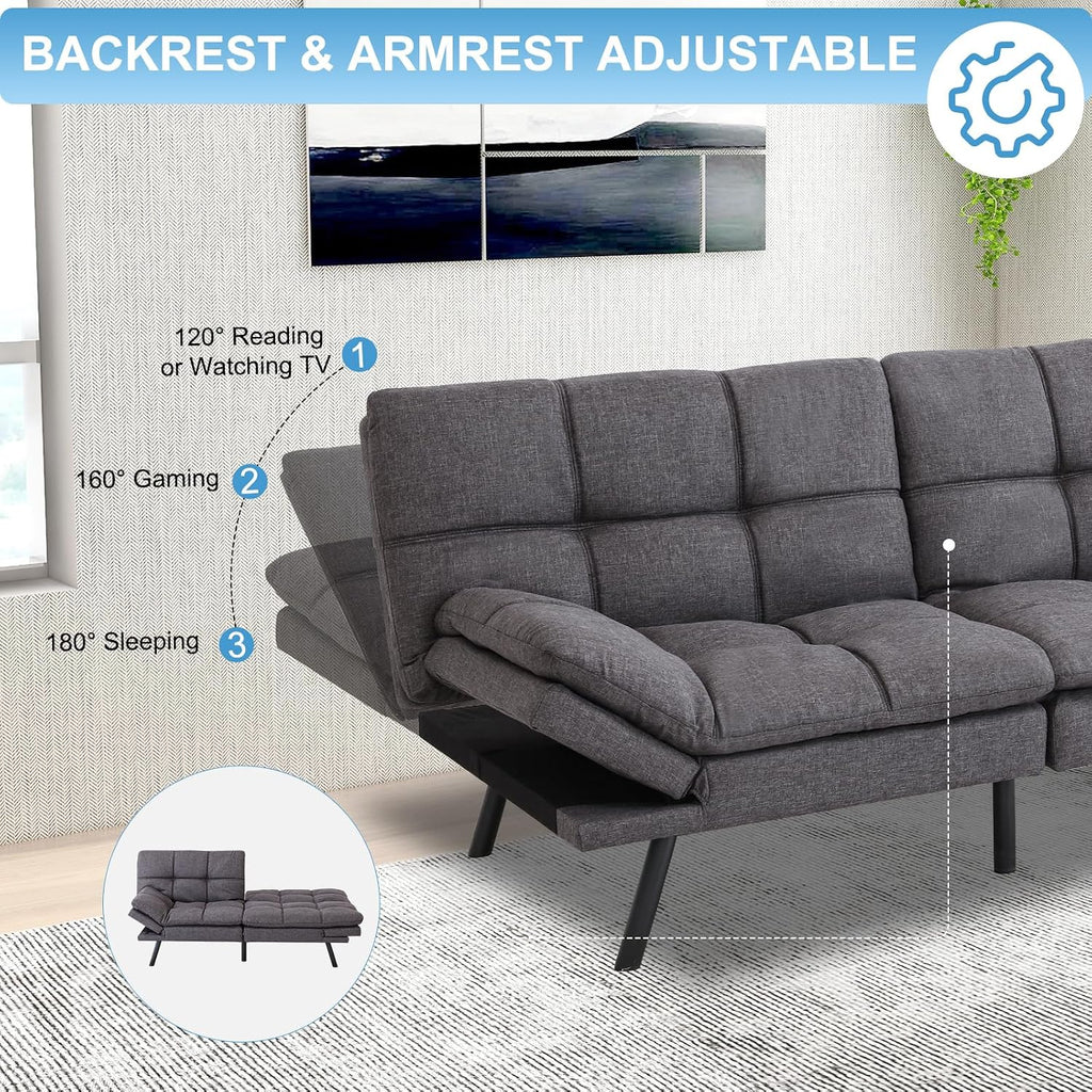 MUUEGM Futon Sofa Bed Couch Sofa, Memory Foam Futon Sleeper Sofa Loveseat Convertible Couch Bed for Small Compact Spaces, Apartment, Dark Grey.