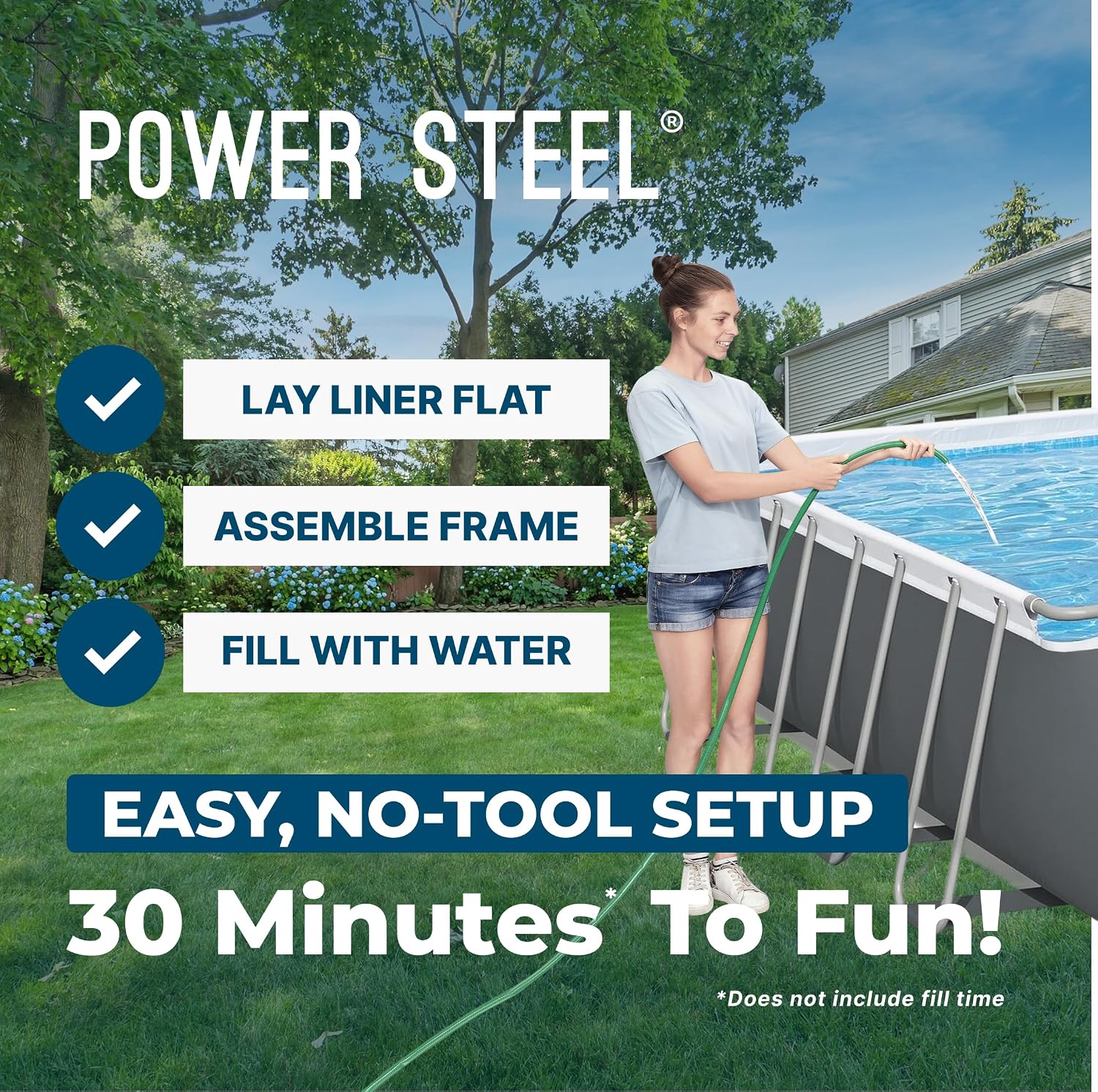 Bestway Power Steel 31'4' x 16' x 52' Above Ground Pool, Rectangular Metal Frame Outdoor Swimming Pool Set with Sand Filter Pump, Ladder, and Cover