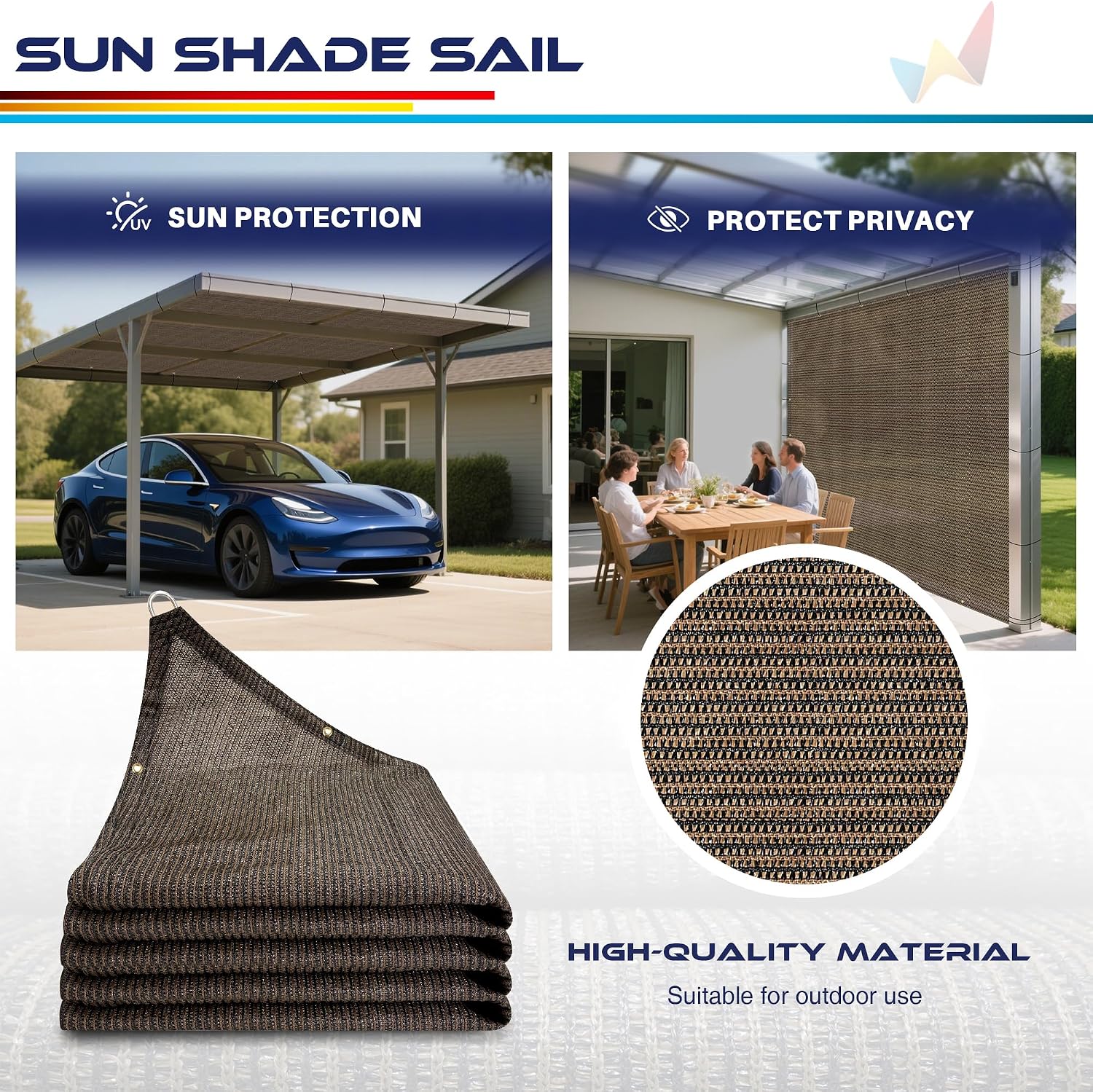 Windscreen4less 14' x 20' Sun Shade Sail Straight Edge Sun Shade Canopy Cover Outdoor with Grommets D-Ring UV Block for Pergola Backyard Patio (Brown)