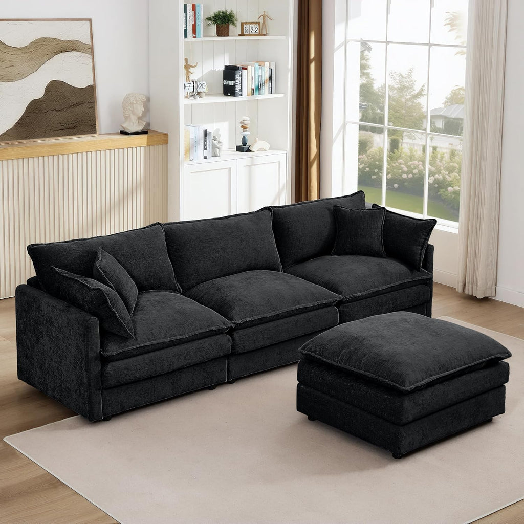 Eafurn Oversized Reversible Modular Sectional Sofa with Movable Ottoman, 4 Seater Convertible L Shaped Corner Couch Modern Chenille Sofa Set w/Double Layers Seat Cushions for Living Room Apartment