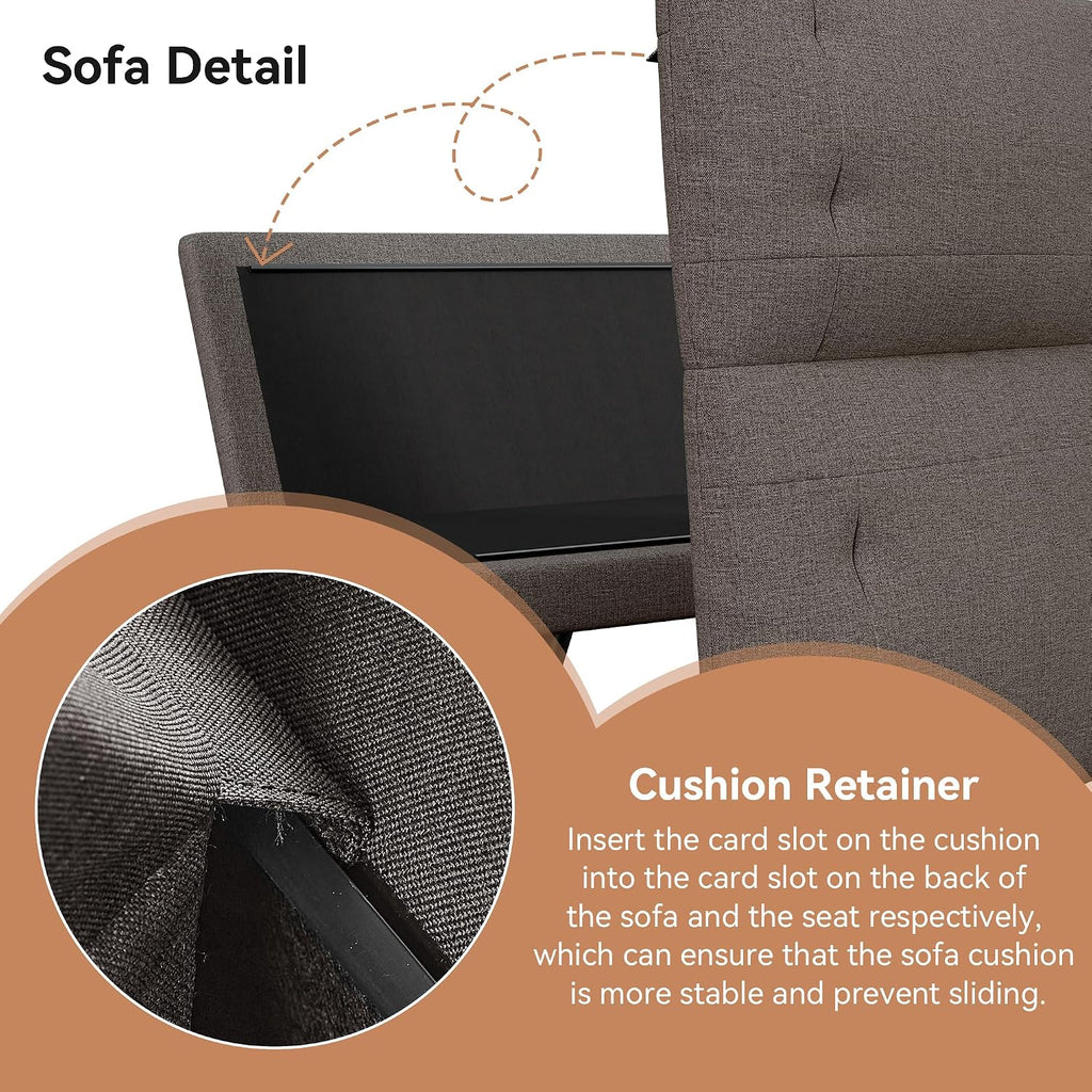 Convertible Sofa Bed,Linen Futon Sofa Couch,Detachable Cushion,Adjustable Backrest,Memory Foam Folding Futon Loveseat Sleeper for Living Room,Office,Apartment,Pure Grey