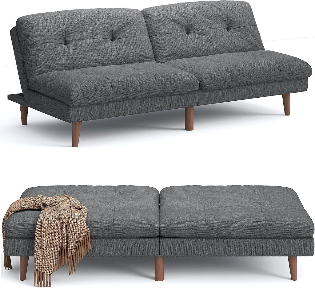 Flamaker Convertible Futon Sofa Bed Futon Couch with Adjustable Back Upholstered Sleeper Sofa Bed for Living Room Furniture (Fabric,Grey)
