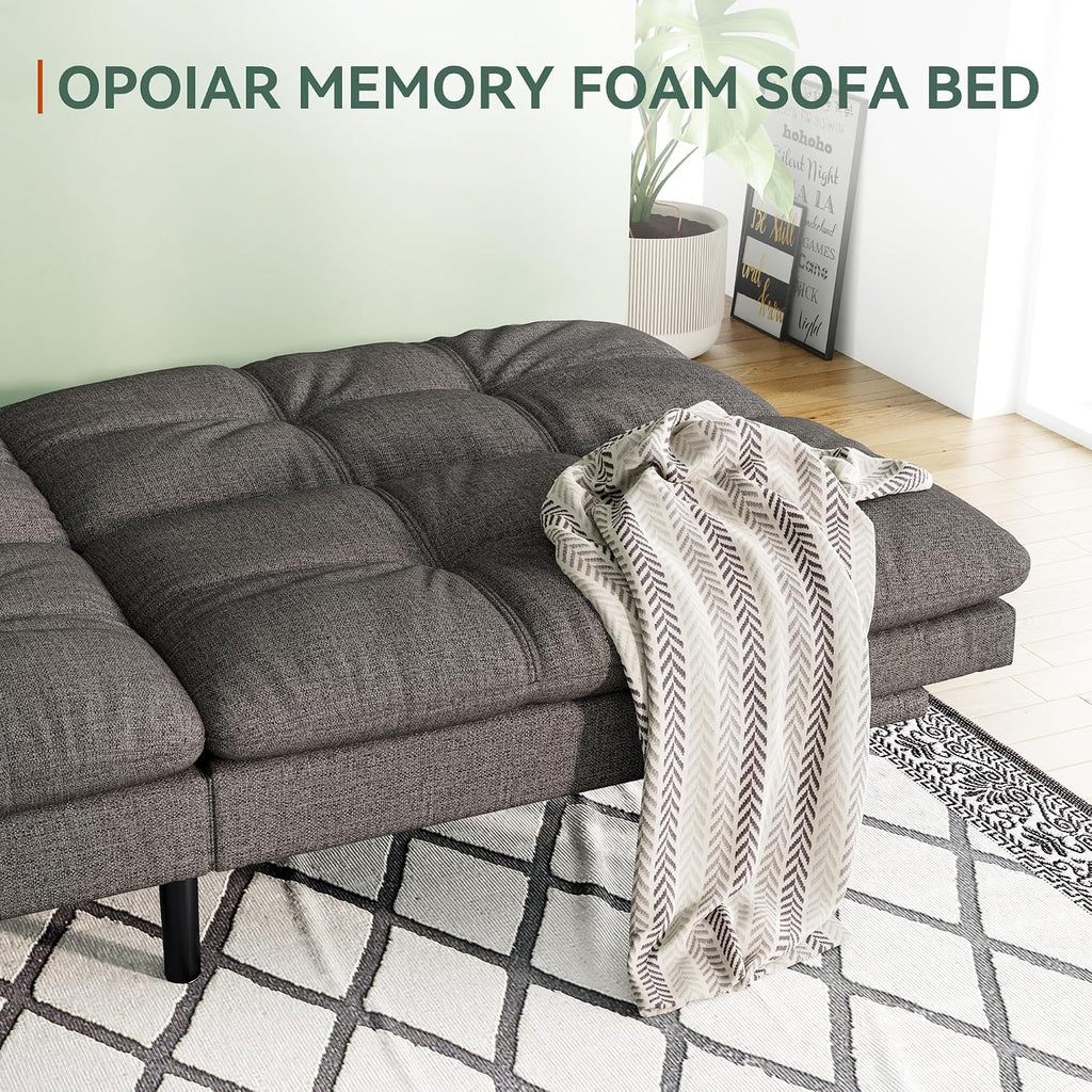 Opoiar 71' L Convertible Futon Sofa Bed,Linen Fabric Futon Couch,Loveseat Sleeper Sofa,Soft Cushions Love Seat Daybed for Studio, Apartment, Office, Small Space, Compact Living Room,Grey