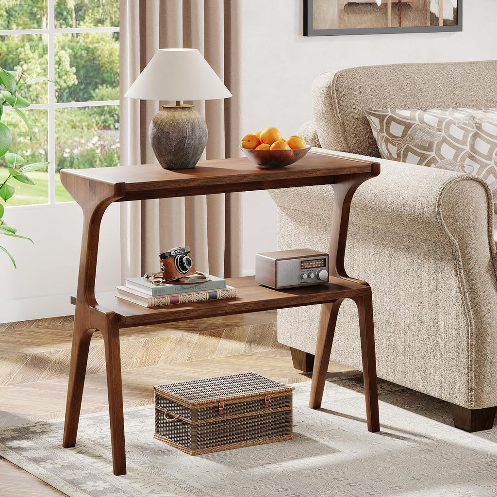Tribesigns Set of 2 Solid Wood End Table, Rustic Side Table for Couch, 2-Tier Farmhouse Tall End Table, Narrow Bedside Table for Bedroom, Living Room, Easy Assembly, Rustic Brown