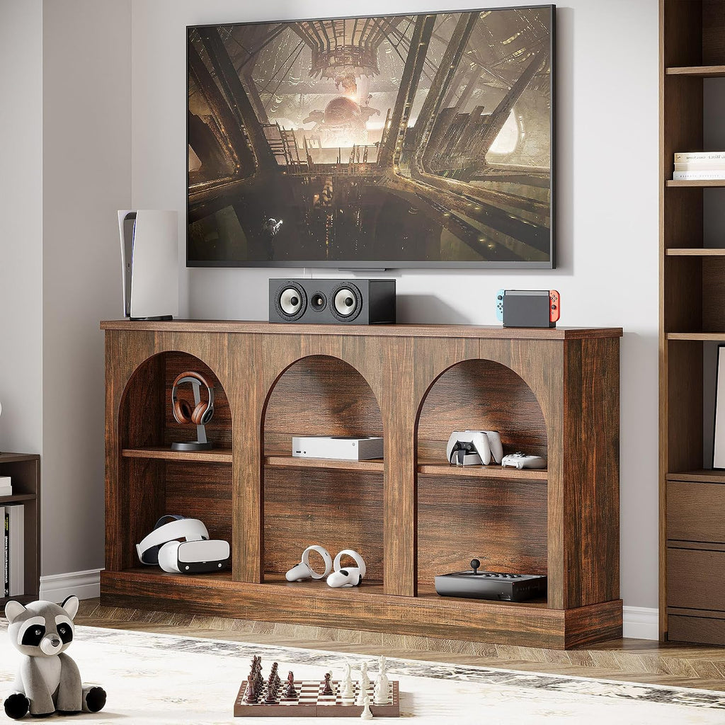 Tribesigns TV Consoles with Storage Cabinets, Television Stand for 55/60/65 Inch TV, Farmhouse Media Entertainment Center Stand for Living Room, Dark Brown