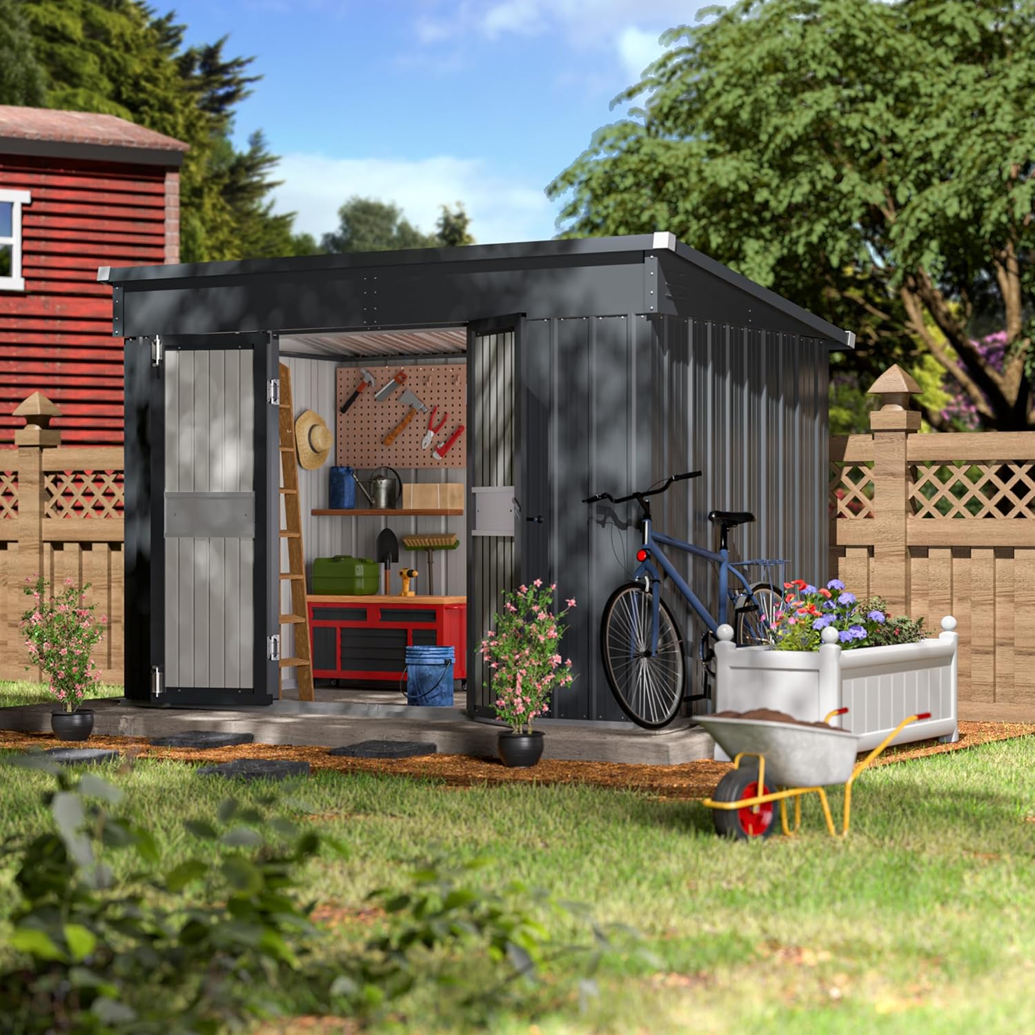 Yardenaler 6x10 FT Metal Outdoor Storage Shed, Garden Tool Shed Kit with 2 Doors & Keyed Locking, Waterproof Patio Utility Tool Shed for Backyard and Garden, Gray