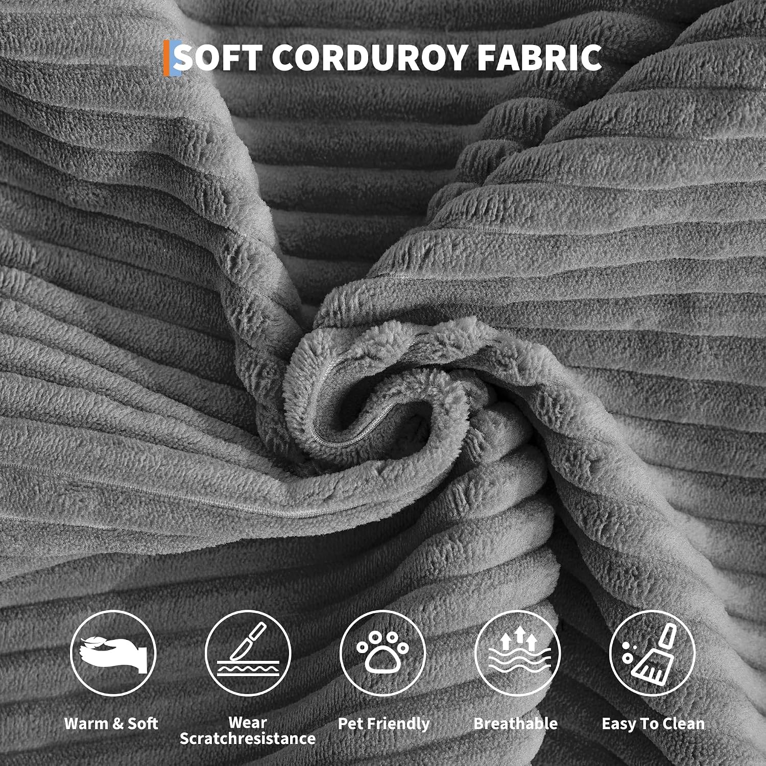 Garvee 5-in-1 Convertible Sofa Bed, 78.8' Modular Corduroy Sleeper with Sturdy Frame & No Assembly, Multi-Functional Futon for Small Space, Living Room & Guest Room (Gray)
