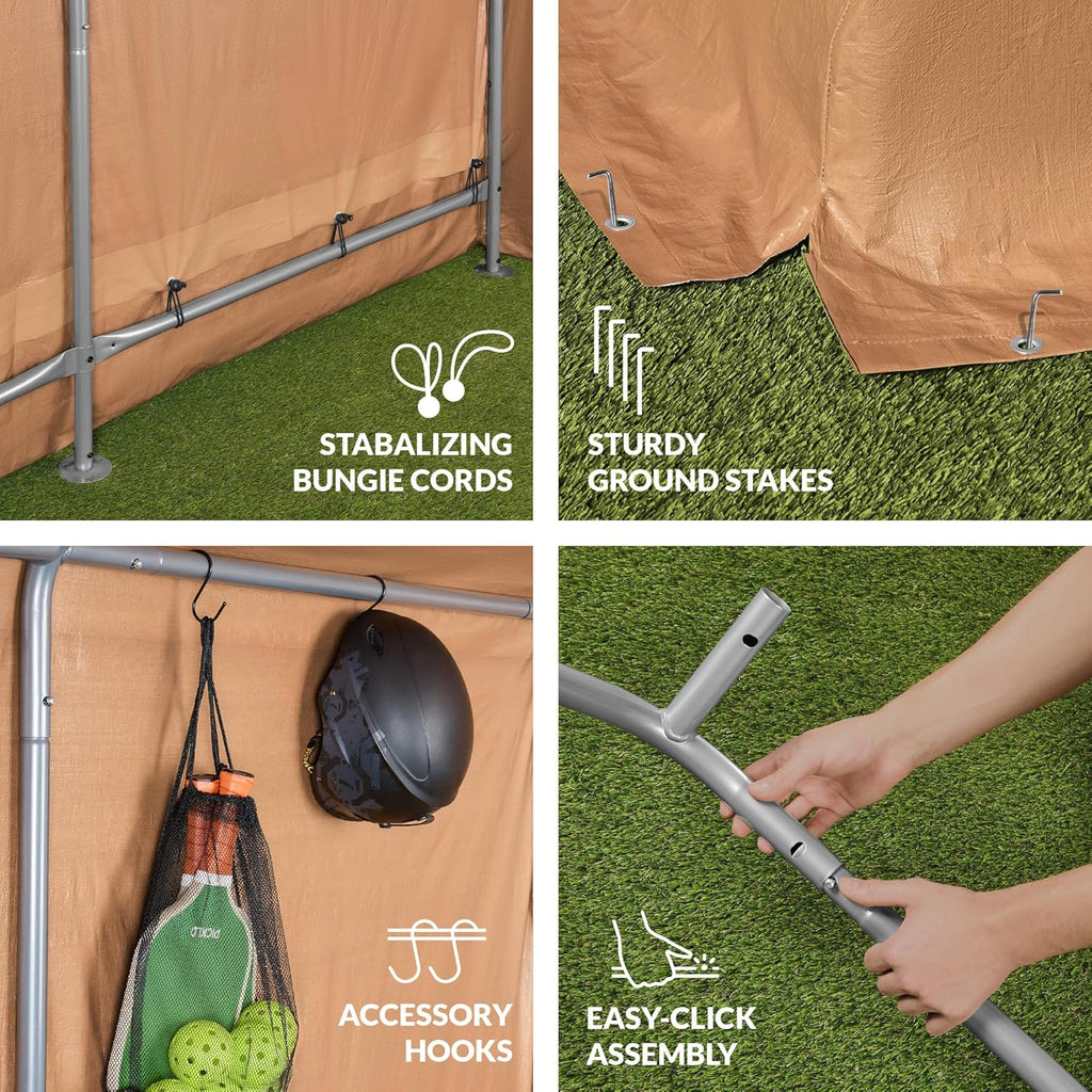 Best Choice Products 10x8ft Outdoor Storage Shed, Carport, Canopy Shelter, Dual Doors & Windows, Metal Frame, Weather-Resistant, Perfect for Storing Motorcycle, Bike, Garden Tools – Tan