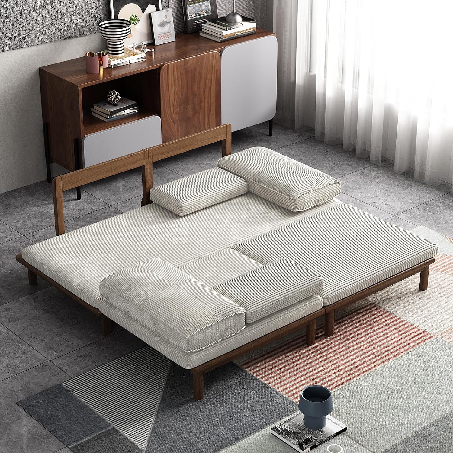 Lartis 78.7' Sofa Bed, Sleeper Pull Out Couch, Modern Couch Convertible Modern Futon for Living Room/Apartment/Bedroom, Modular Design Sofa,Full Solid Wood Frame