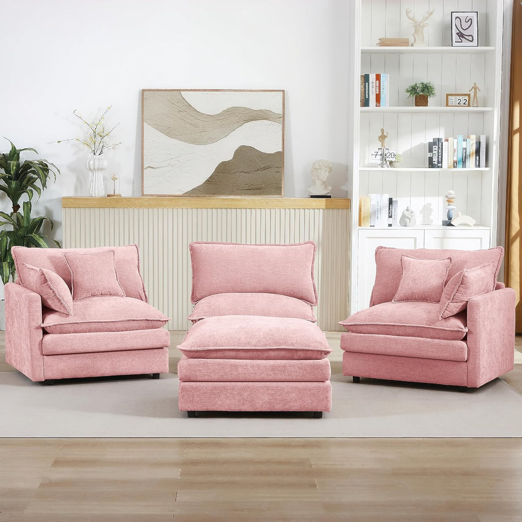 Eafurn Oversized Reversible Modular Sectional Sofa with Movable Ottoman, 4 Seater Convertible L Shaped Corner Couch Modern Chenille Sofa Set w/Double Layers Seat Cushions for Living Room Apartment