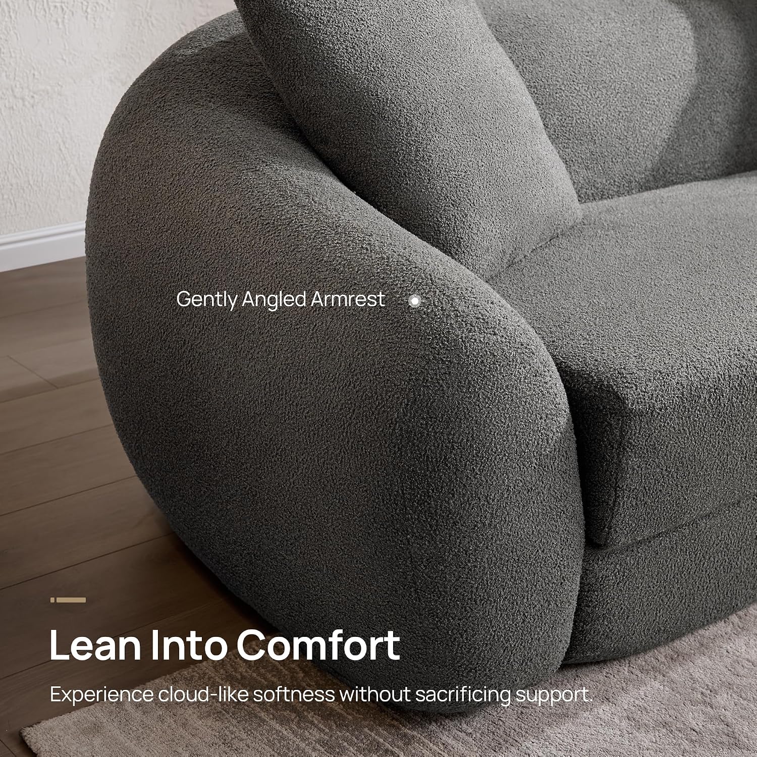 SICOTAS 90.6' Curved Convertible Sofa Couch Bed for Living Room Futon Cloud Boneless Sleeper Sofa Pull Out Floor Couch with Deep Seat 3 Seater Foam Bed No Assembly for Bedroom Apartment, Dark Grey