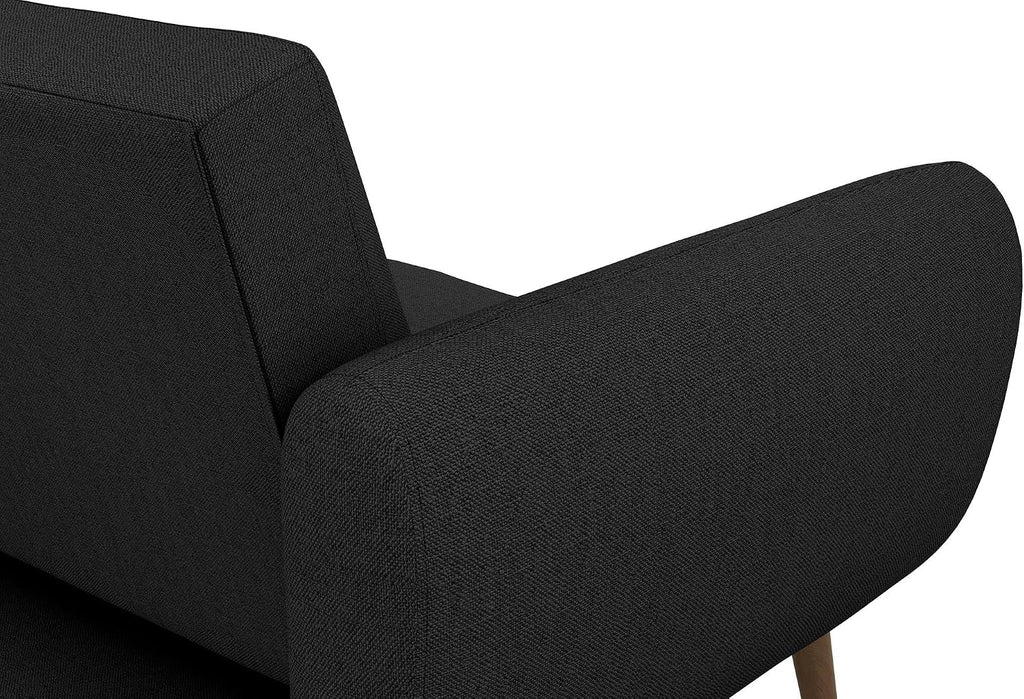 Novogratz Brittany 82 Inch Futon Sofa Bed in Faux Leather, Upholstered Couch Sleeper with Tufted Back, Mid-Century Modern Design, Dark Gray