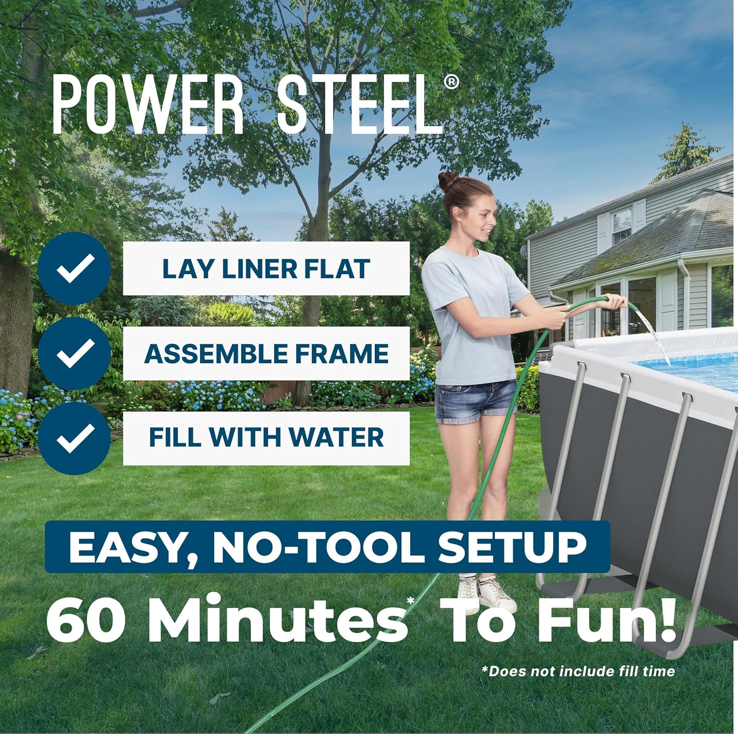 Bestway Power Steel 18' x 9' x 48' Above Ground Pool, Rectangular Metal Frame Outdoor Swimming Pool Set with Filter Pump, Ladder, and Cover