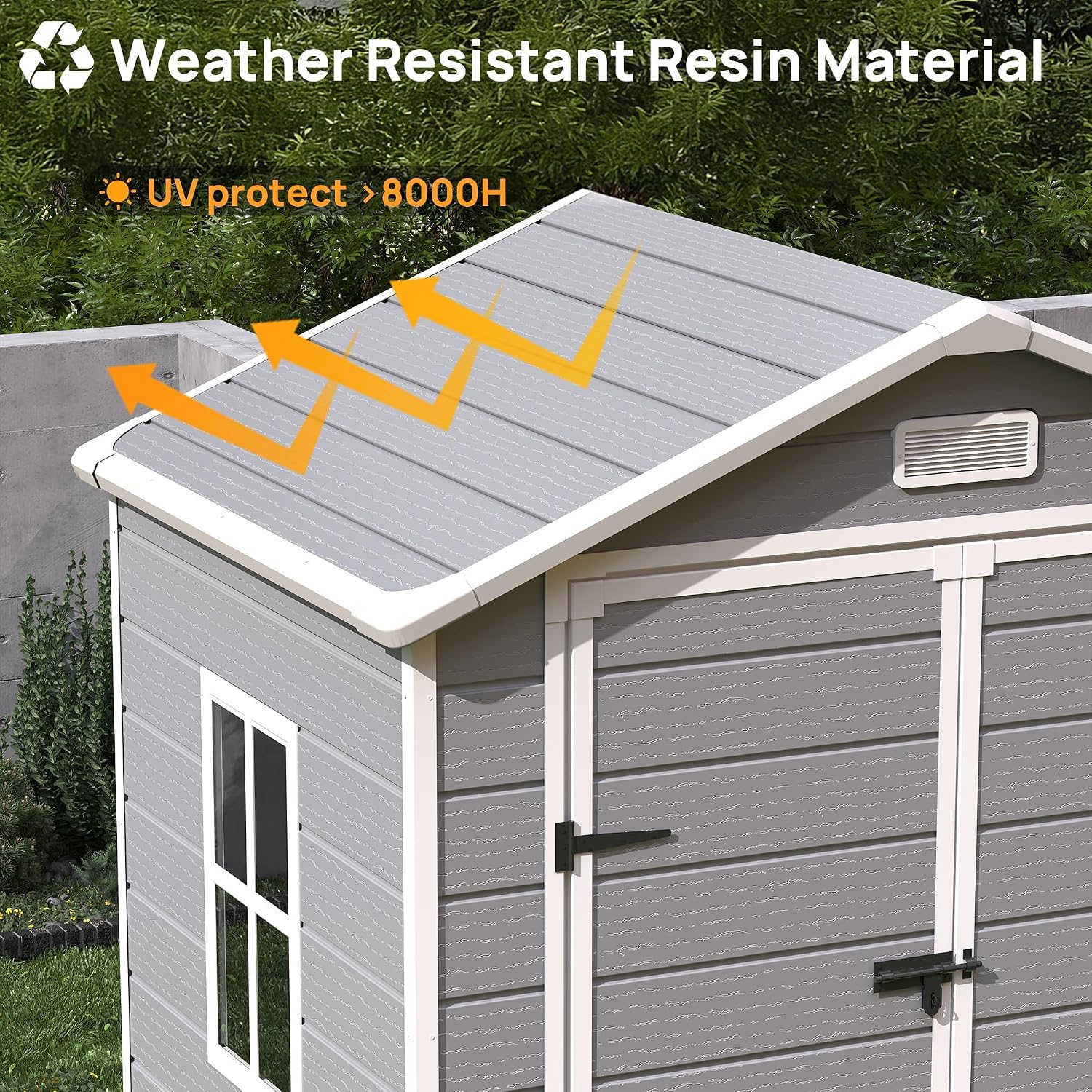 6x4.5 FT Resin Outdoor Storage Shed with Floor, Plastic Garden Shed, Lockable Door & Window, Waterproof Tool Shed for Bike, Garbage Can, Lawn Mower, Patio Furniture Grey White