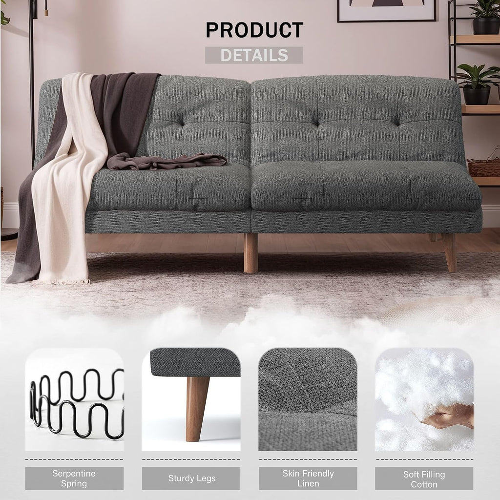 Flamaker Convertible Futon Sofa Bed Futon Couch with Adjustable Back Upholstered Sleeper Sofa Bed for Living Room Furniture (Fabric,Grey)