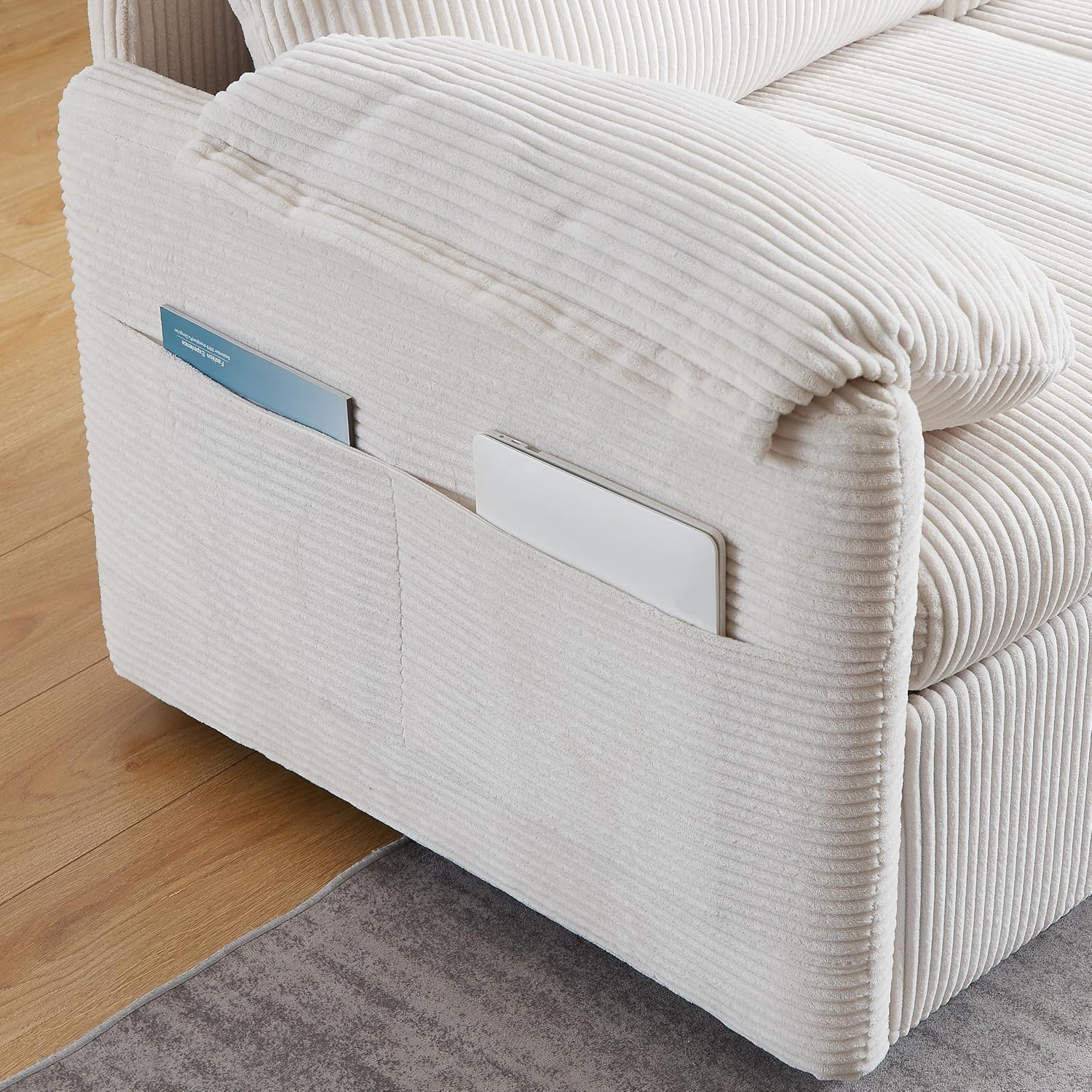 Eafurn 3 in 1 Convertible Pull Out Sleeper Sofa Couch Bed Queen Size, Corduroy Pullout Lounge Loveseat RV Sofa&Couches Sofabed with Soft Pillows Armrest,Side Pockers for Living Room Apartment