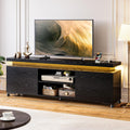 IRONCK TV Stand for TVs 85 inch, Entertainment Center with LED Lights and Power Outlet, TV Console Table with Cabinets and Open Storage Shelves, Black TV Stands for Living Room