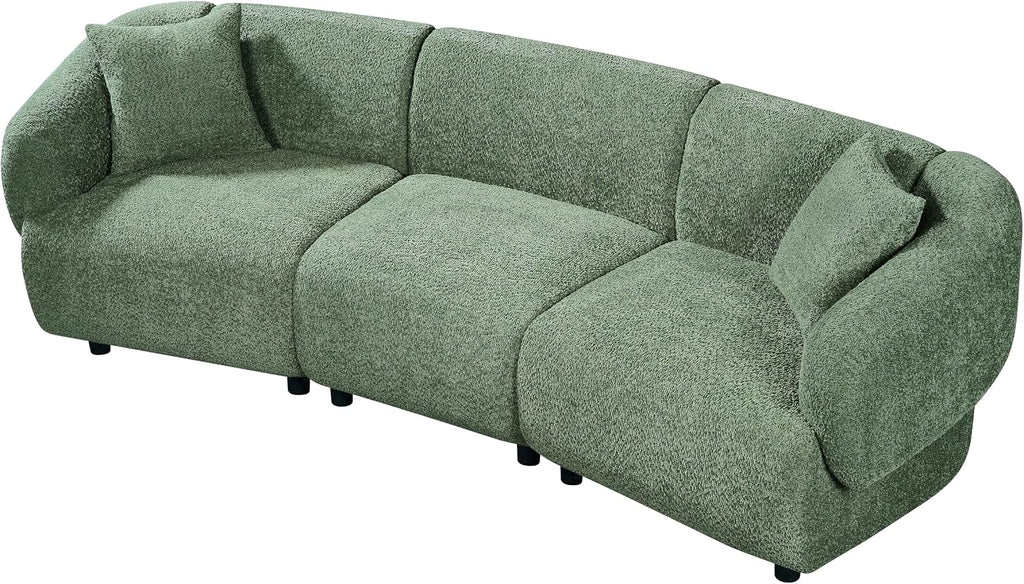 Christopher Knight Home Obito Boucle Upholstered 3-Seater Sofa, Modern Home Sofa Living Room, Wooden Large Upholstered Sofa Couch for Apartment/Home Office, Olive Green