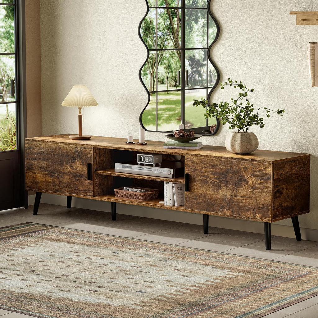 SUPERJARE 70.9 Inch TV Stand for 65, 75 Inch TV, Entertainment Center with Adjustable Shelf, 2 Cabinets, TV Console Table, Media Console, Solid Wood Feet, Cord Holes, for Living Room, Rustic Brown