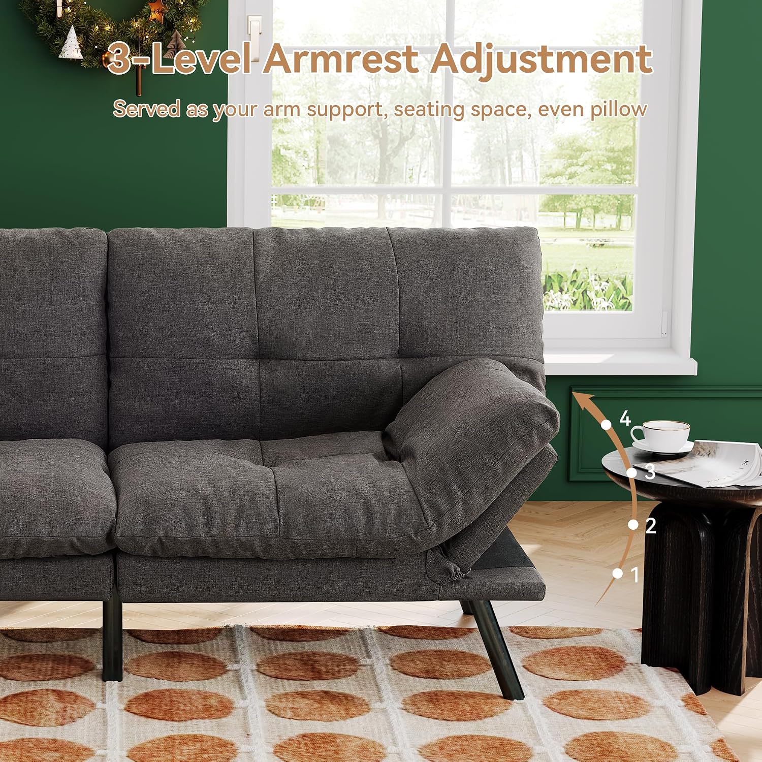 Convertible Futon Sofa Bed,71' Modern Fabric Futon Couch with Adjustable Backrest&Armrest,Small Loveseat Sleeper Sofa,Dorm Futonsofa for Apartment,Living Room,Detachable Cushions,Flint Grey