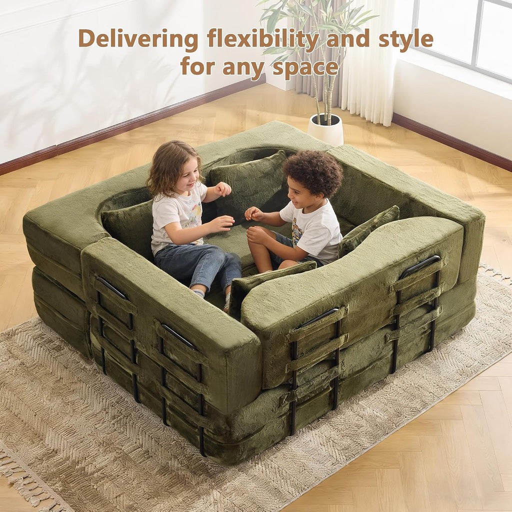 2-in-1 4 Seat Folding Sofa Bed with Pillow, No Assembly Futon Twin Size Sofa Bed, Breathable Velvet Convertible Couch Bed for Living Room and Guest Room, 71.65 Inch, Pink