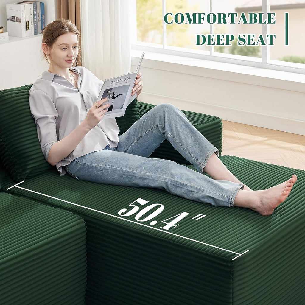 Mangodan 110' Cloud Sectional Couch, Boneless Sofa for Living Room, Modular Sectional Sofa with Deep Seat, Comfy Fluffy Couch with L-Shaped Chaise, No Assembly Required (Right-Facing Chaise, Green)