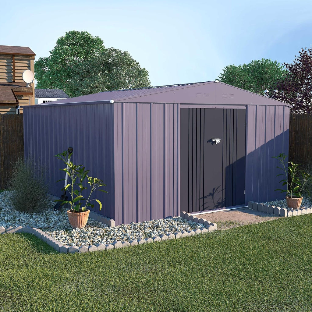 Yardenaler 8x12 FT Metal Outdoor Storage Shed, Garden Tool Shed Kit with Doors & Lock, Waterproof Patio Utility Tool Shed for Backyard and Garden, Gray