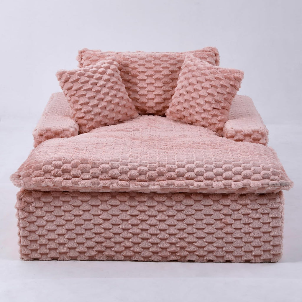 51 Inch Lounge Sofa, Boneless Cloud Couch for Living Room Bedroom, Comfy Reading Chair for Adults, Soft Textured Sleeper Chair with 2 Pillows, Frameless Floor Seating (Pink)