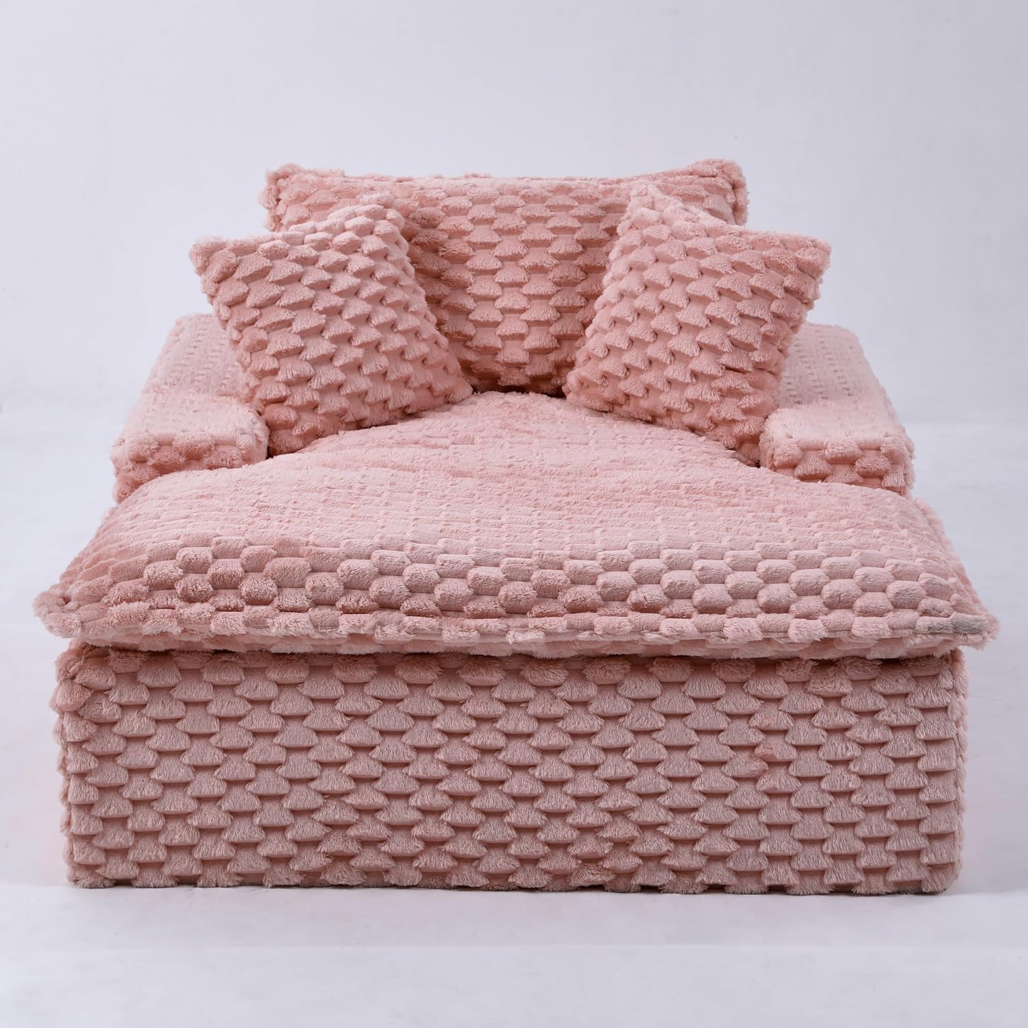 51 Inch Lounge Sofa, Boneless Cloud Couch for Living Room Bedroom, Comfy Reading Chair for Adults, Soft Textured Sleeper Chair with 2 Pillows, Frameless Floor Seating (Pink)